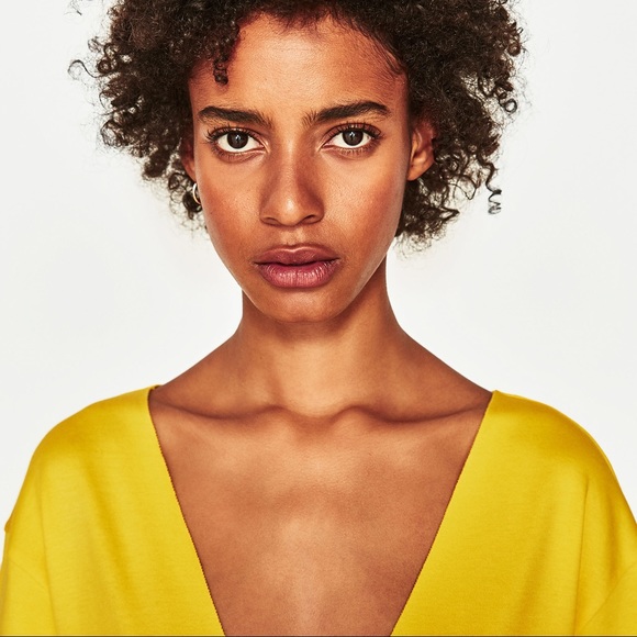NWT Zara Yellow T-Shirt Deep V-Neck Dress - Picture 4 of 8